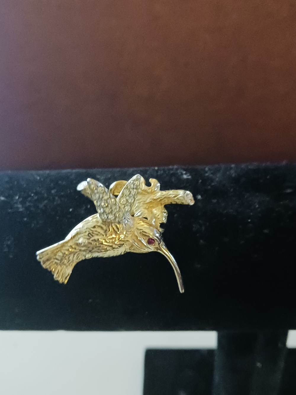 Gold Hummingbird Pin - Elegant Bird Brooch